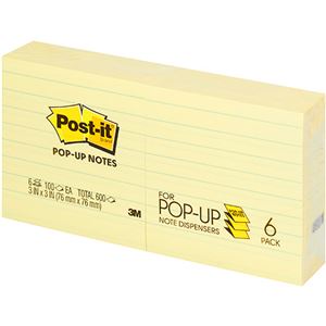 (まとめ) 3M ポストイット ポップアップノート 詰替用 76×76mm イエロー罫線入 R335 1パック（6冊）  【×10セット】