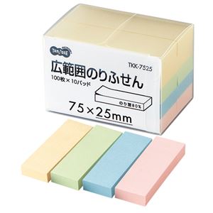 (まとめ) TANOSEE 広範囲のりふせん 75×25mm 4色 1パック（10冊）  【×10セット】