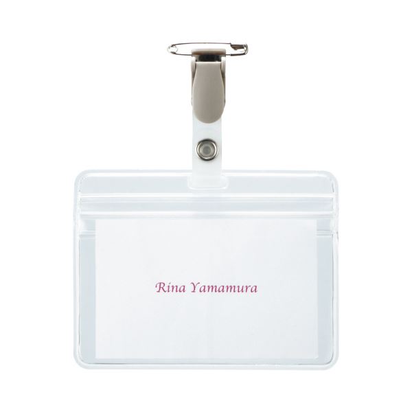 (まとめ) TANOSEE タッグ名札 チャック付 安全ピン・クリップ両用型 1パック（10個）  【×10セット】