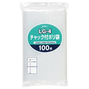 (まとめ) ジャパックス チャック付ポリ袋 ヨコ340×タテ480×厚み0.04mm LG-4 1パック(100枚)  【×10セット】