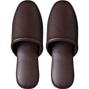 (まとめ) TANOSEE 最高級レザー調スリッパ ブラウン 1足  【×10セット】