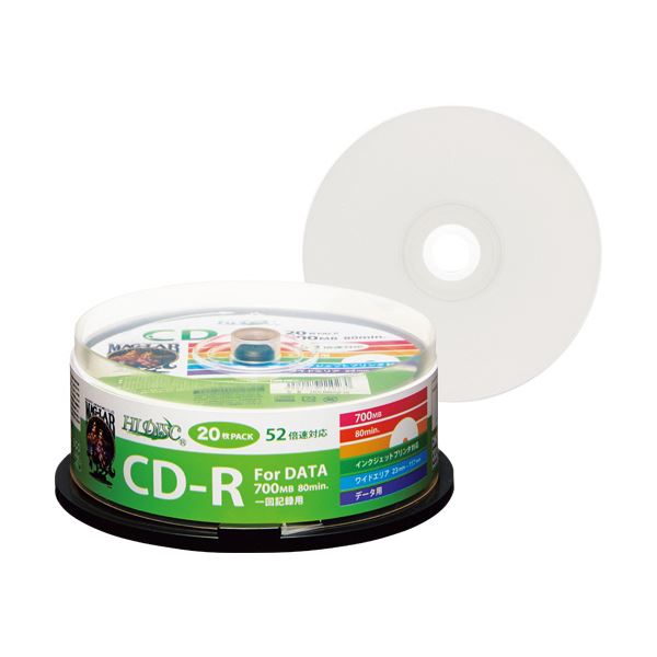 (まとめ) ハイディスク データ用CD-R700MB 52倍速 ホワイトワイドプリンタブル スピンドルケ―ス HDCR80GP20 1パック(20枚)  【×30セット】