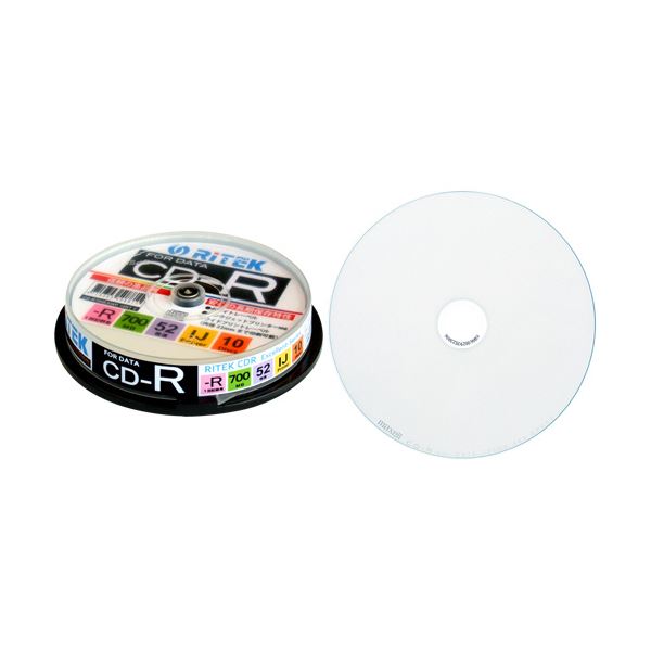 (まとめ) RITEK データ用CD-R 700MB1-52倍速 ホワイトワイドプリンタブル スピンドルケース CD-R700EXWP.10RT C1パック(10枚)  【×30セット】