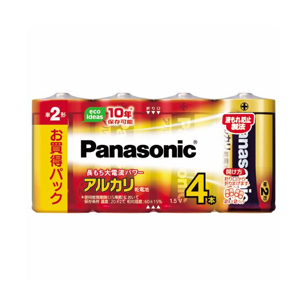 (まとめ) パナソニック アルカリ乾電池 単2形LR14XJ/4SW 1パック(4本) 【×30セット】