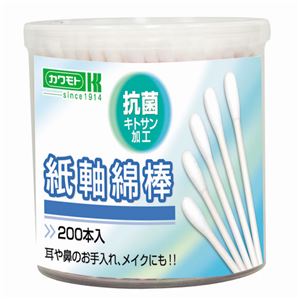 (まとめ) カワモト 抗菌紙軸綿棒 1パック（200本）  【×30セット】