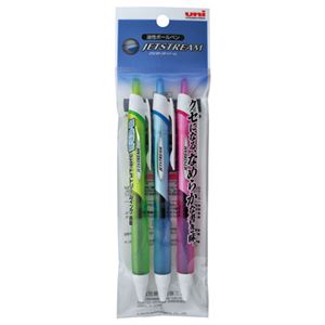 (まとめ) 三菱鉛筆 油性ボールペン ジェットストリーム 0.7mm 黒 カラー軸 アソート(3色各1本) SXN15007.3C 1パック  【×30セット】