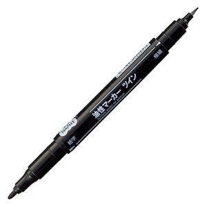 (まとめ) TANOSEE キャップ式油性マーカー ツイン 細字+極細 黒 1本  【×30セット】
