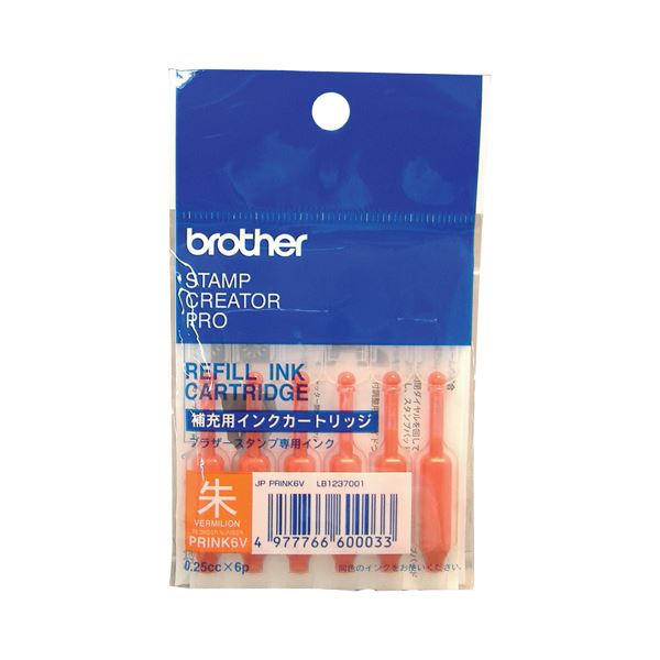 (まとめ) ブラザー BROTHER 使いきりタイプ補充インク 朱 PRINK6V 1パック（6本）  【×30セット】