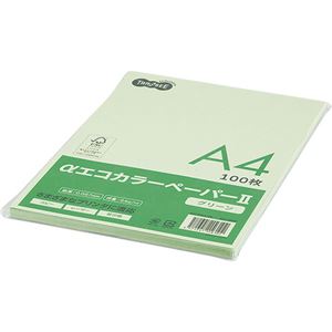 (まとめ) TANOSEE αエコカラーペーパーII A4 グリーン 少枚数パック 1冊（100枚）  【×30セット】