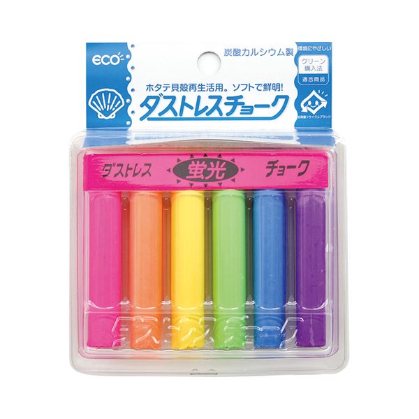 (まとめ) 日本理化学 ダストレスチョーク 炭酸カルシウム製 6色 DCK-6-6C 1箱(6本：各色1本)  【×30セット】