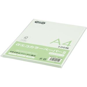 (まとめ) TANOSEE αエコカラーペーパーII A4 ライトグリーン 少枚数パック 1冊（100枚）  【×30セット】