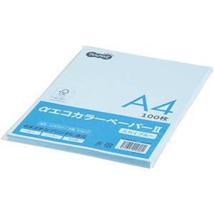 (まとめ) TANOSEE αエコカラーペーパーII A4 スカイブルー 少枚数パック 1冊（100枚）  【×30セット】