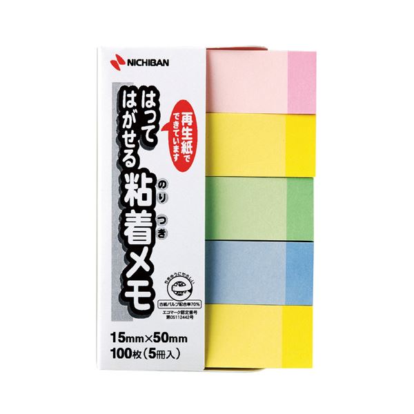 (まとめ) ニチバン ポイントメモ 再生紙 15×50mm パステルライン混色 F-4KP 1パック(5冊)  【×30セット】