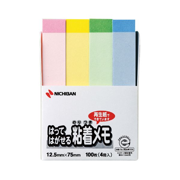 (まとめ) ニチバン ポイントメモ 再生紙 12.5×75mm パステルライン4色 F-3KP 1パック(4冊)  【×30セット】