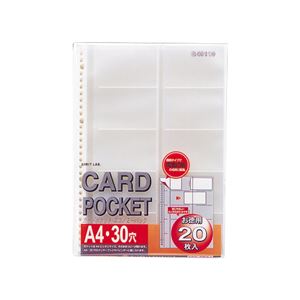 (まとめ) リヒトラブ リクエスト カードポケット透明 A4タテ 2・4・30穴 片面10ポケット(20カード収容) ヨコ入れ G49110 1パック(20枚)  【×30セット】