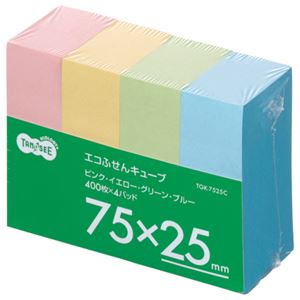 (まとめ) TANOSEE エコふせん キューブ 75×25mm 4色 1パック（4冊）  【×30セット】