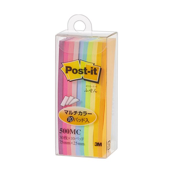 (まとめ) 3M ポストイット ふせん マルチカラー 75×25mm 10色 500MC 1パック（10冊）  【×30セット】