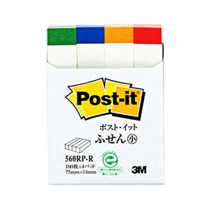 (まとめ) 3M ポストイット ふせん小 再生紙スタンダードカラー 75×14mm ホワイト（4色帯入） 560RP-R 1パック（4冊）  【×30セット】