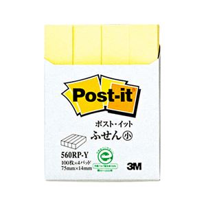 (まとめ) 3M ポストイット ふせん小 再生紙スタンダードカラー 75×14mm イエロー 560RP-Y 1パック（4冊）  【×30セット】