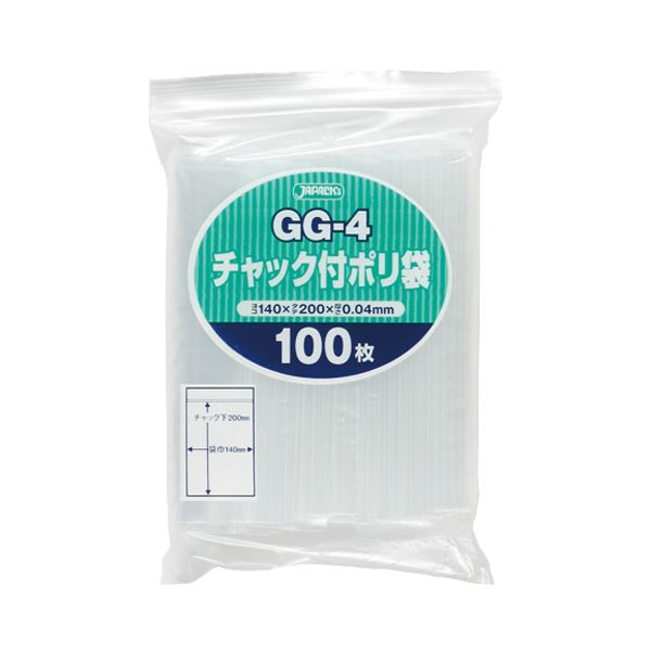 (まとめ) ジャパックス チャック付ポリ袋 ヨコ140×タテ200×厚み0.04mm GG-4 1パック(100枚)  【×30セット】