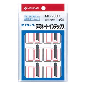 (まとめ) ニチバン マイタック ラミネートインデックス 保護フィルム付 大 27×34mm 赤枠 ML-233R 1パック(90片：9片×10シート)  【×50セット】