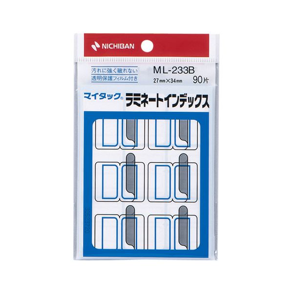 (まとめ) ニチバン マイタック ラミネートインデックス 保護フィルム付 大 27×34mm 青枠 ML-233B 1パック(90片：9片×10シート)  【×50セット】