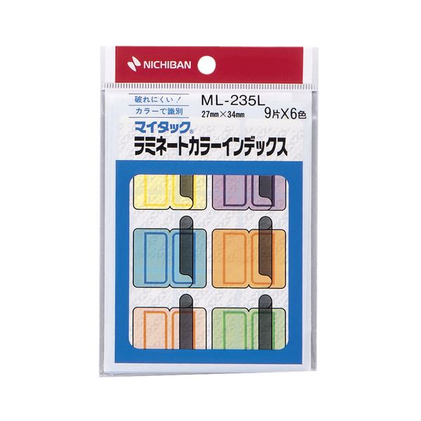 (まとめ) ニチバン マイタック ラミネートカラーインデックス 保護フィルム付 大 27×34mm 6色 ML-235L 1パック(54片：各色9片)  【×100セット】