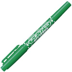 (まとめ) ゼブラ 油性マーカー マッキーケア極細 つめ替えタイプ 細字+極細 緑 YYTS5-G 1本  【×100セット】