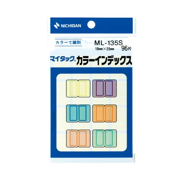 (まとめ) ニチバン マイタック カラーインデックス小 18×25mm 6色 ML-135S 1パック（96片：各色16片）  【×100セット】