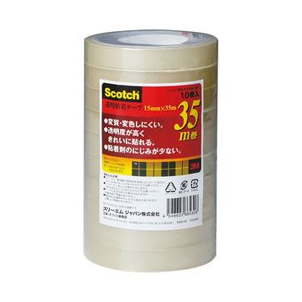 （まとめ）3M スコッチ 透明粘着テープ15mm×35m 500-3-1535-10P 1パック（10巻）【×20セット】