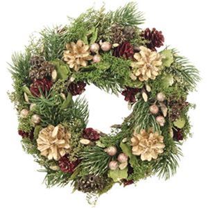 （まとめ）函館クリスマスファクトリーナチュラルローズ＆ボールリース グリーン 24cm 1個【×10セット】 - 拡大画像