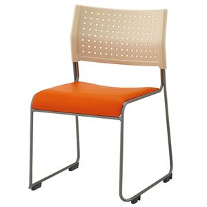 （まとめ）アイリスチトセ スタッキングチェア パッド座タイプ オレンジ ASL-110PV-W/OG 1脚 【×3セット】
