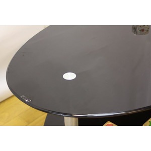 強化ガラステーブル(ローテーブル) 高さ43cm スチール脚 棚収納/アジャスター付き ブラック(黒) 商品写真4