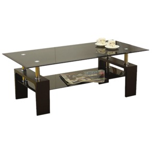 強化ガラステーブル/ローテーブル 【幅105cm】 高さ45cm 棚収納付き ブラック(黒) 商品写真2