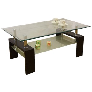 強化ガラステーブル/ローテーブル 【幅105cm】 高さ45cm 棚収納付き ブラウン - 拡大画像