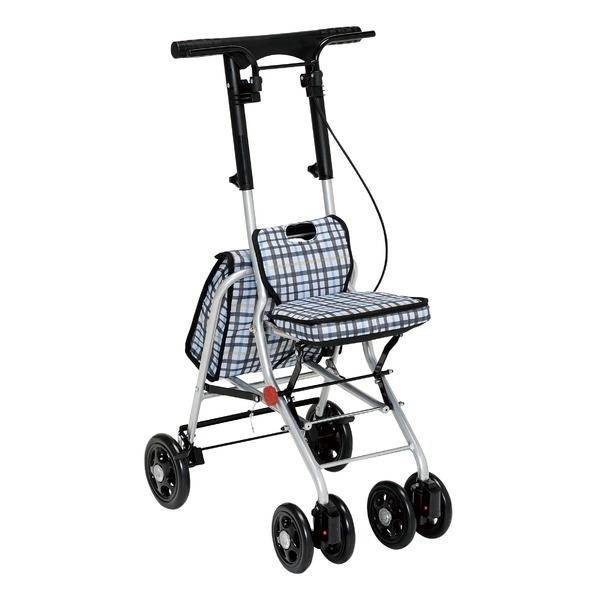 軽量シルバーカー/手押し車 【コンパクトタイプ】 左右連動ブレーキ 幸和製作所 『シプール』 チェックブラック 〔介護用品〕