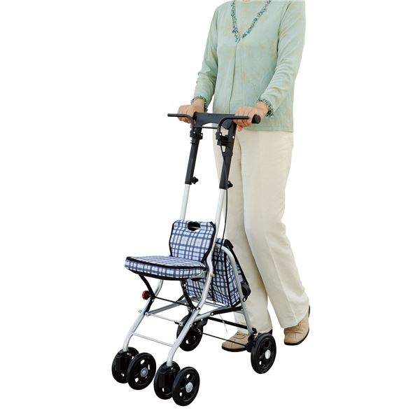 軽量シルバーカー/手押し車 【コンパクトタイプ】 左右連動ブレーキ 幸和製作所 『シプール』 チェックブラック 〔介護用品〕