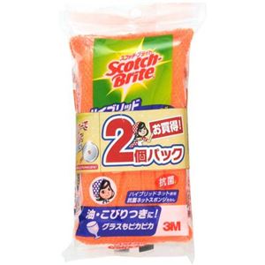 (まとめ) スコッチブライト 抗菌 ハイブリッドネットスポンジ 【オレンジ 2個パック】 キッチン用品 掃除用品 【×30個セット】