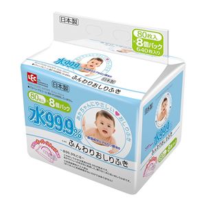 （まとめ）アイプラス 水99.9% ふんわりおしりふき 80枚入×8パック （640枚） E-244 【6個セット】