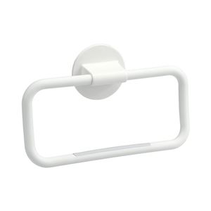 フラット タオルリング/タオル掛け 【ホワイト 48個セット】 約幅18cm 粘着型 スクエア型 レック 〔キッチン 洗面所 脱衣所〕