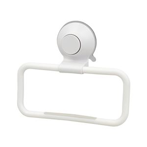 スイング タオルリング/タオルハンガー 【ホワイト 48個セット】 滑り止めラバー付 プッシュ式吸盤 レック 〔キッチン 洗面所〕