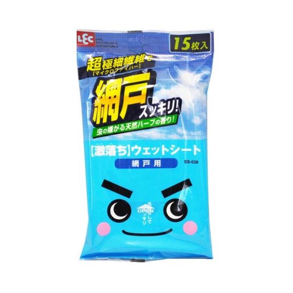 (まとめ) ウェットシート/掃除用品 【激落ちシート 網戸用】 15枚 天然ハーブ ユーカリの香り 【60個セット】