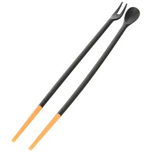 （まとめ）シリコン菜箸 オレンジ フォーク＆スプーン付き 30cm （菜箸 調理箸 さいばし） 【200個セット】