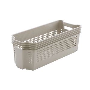 (まとめ) 収納カゴ/収納ケース 【スリム 浅型 ベージュ】 メッシュ 積み重ね可 『スタックカーゴ』 【24個セット】