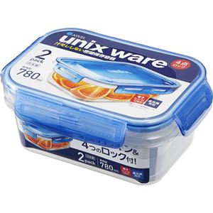 (まとめ) タイトロック/保存容器 【780ml 2個入り】 ブルー 角型 4点ロック 電子レンジ・食洗機可 ユニックス 【45個セット】