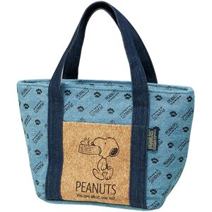 デニムランチバッグ/お弁当袋 【PEANUTS】 保冷仕様 コルクポケット付き スヌーピー 〔お弁当用品 ランチグッズ〕