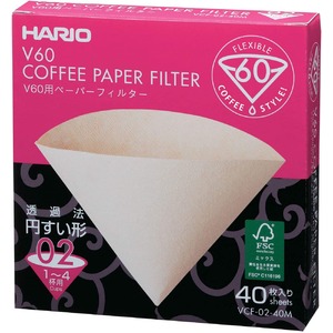 〔5個セット〕 HARIO V60用 ペーパーフィルター 02 箱 1〜4杯用 未晒し 40枚入 日本製 紙 パルプ100％ コーヒーフィルター