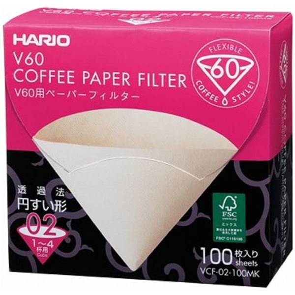 〔5個セット〕 HARIO V60用 ペーパーフィルター 02 箱 1〜4杯用 未晒し 100枚入 日本製 紙 パルプ100％ コーヒーフィルター