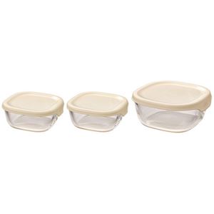 【2個セット】 ハリオ 耐熱ガラス製保存容器 3個セット 250ml×2個/600ml×1個 オフホワイト KST-2012-OW