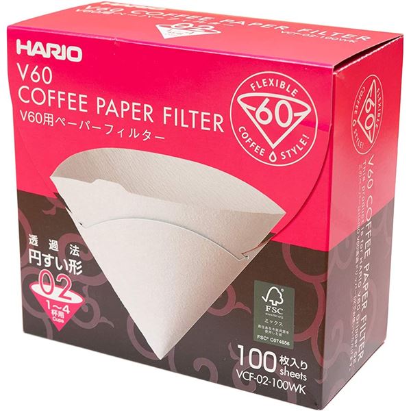 【2個セット】 HARIO V60用 ペーパーフィルター02 (箱) 1〜4杯用 ホワイト 100枚入 VCF-02-100WK